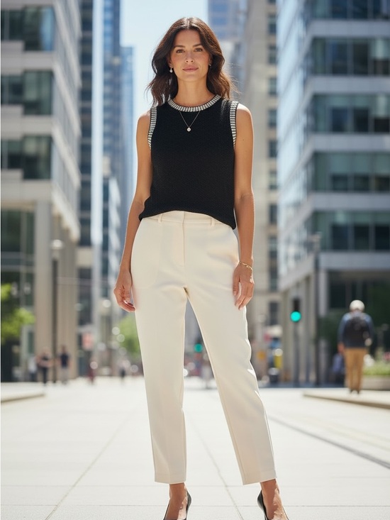 Unbranded Sweaters - Women’s Black Sleeveless Sweater with Cream Lining around Neck and Shoulders